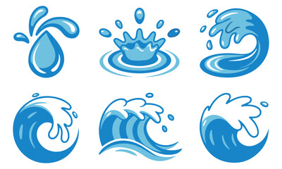 Water splash vector set, 20 designs of blue splash icons, wave graphics, liquid clipart, ocean elements, aquatic illustrations, wave patterns, fluid effects, clean design, dynamic visuals.