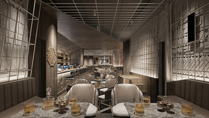 3d render cafe restaurant interior
