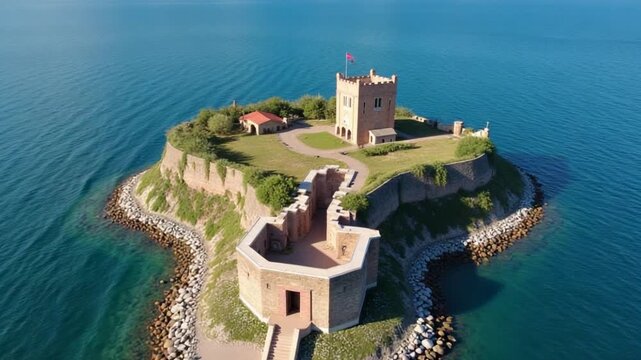 Aerial view of the Volterraio Fortress, Portoferraio, Elba Island, Livorno, Tuscany