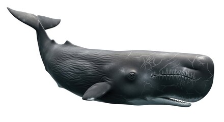 Majestic sperm whale swimming gracefully in the deep ocean isolated on white background