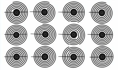 Abstract Black and White Spirals with Broken Lines on White Background