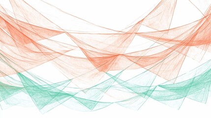 Abstract Delicate Network of Orange and Green Lines on White Background