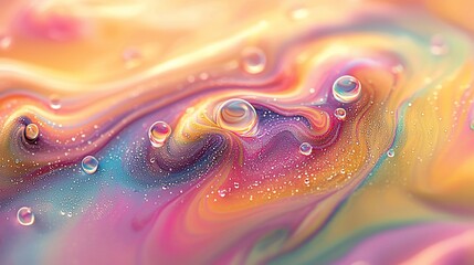 Abstract Swirls of Pastel Colors with Water Droplets, Macro Photography, Dreamy and Ethereal