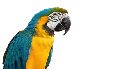 Vibrant macaw isolated on white background, showcasing its colorful plumage and exotic beauty