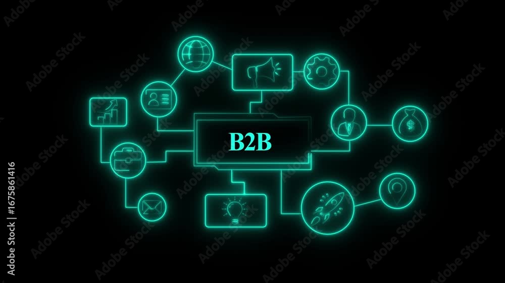 Aufkleber glowing neon b2b product lifecycle management system technology concept. technology, internet and ne