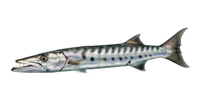 Illustration of a great barracuda isolated on white background, a predatory fish