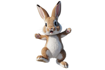 Obraz premium Adorable 3D rendered bunny rabbit, transparent background, welcoming gesture. background removed