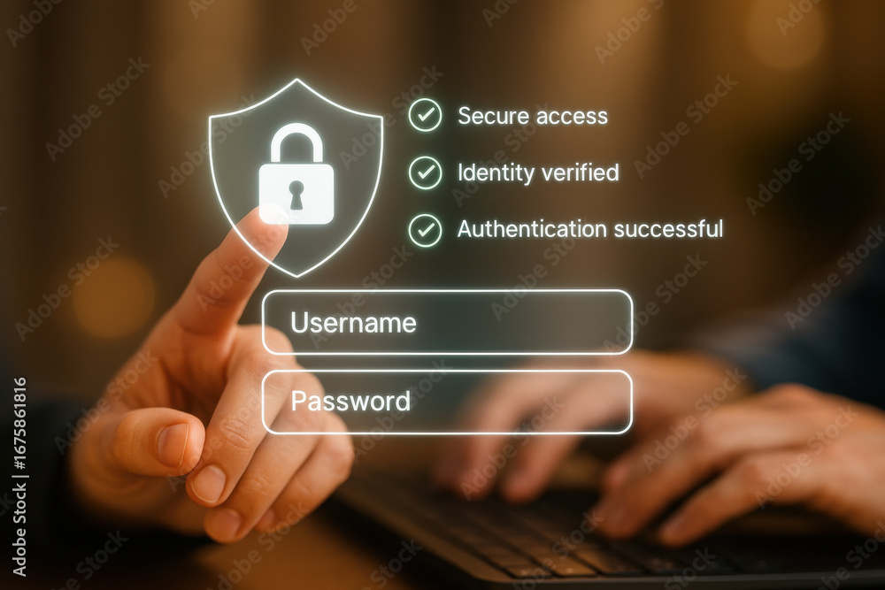 Aufkleber secure access authentication with username and password input on digital interface