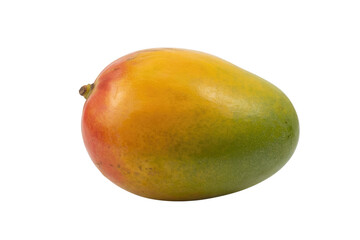 A single ripe mango with red, yellow, and green hues, isolated on a transparent background. background removed