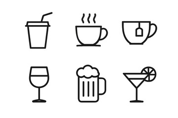 Drink Icons Set Beverage Symbols Coffee Tea Wine Beer Cocktail Vector