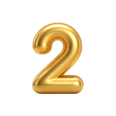 Golden number two balloon isolated on transparent background