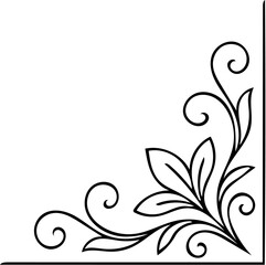 Fototapeta premium Floral Corner Ornament Vector – Elegant Black and White Decorative Border Design 