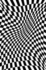 Obraz premium Warped Checkerboard Optical Illusion – Black and White Abstract Vector Background