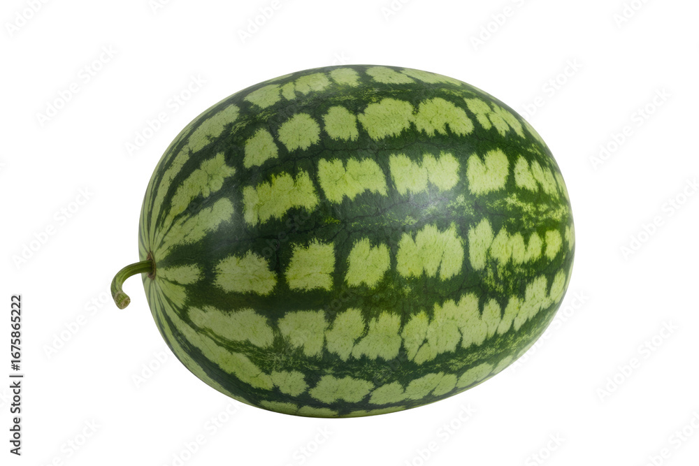 Poster a small, green watermelon with a unique pattern, isolated on a transparent background. background re