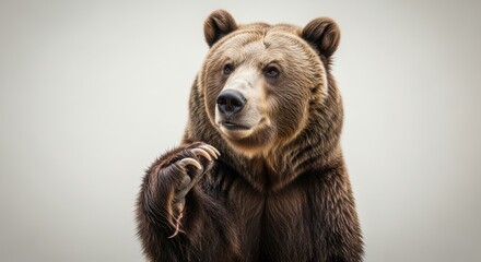 Grizzly bear portrait isolated on white background, a powerful and iconic north american mammal
