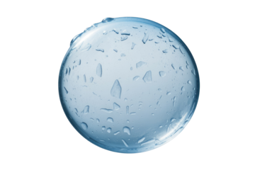 A translucent blue sphere covered in small water droplets, isolated on a transparent background. background removed