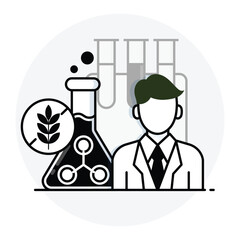 Scientist with Flask and Test Tubes Vector Illustration for Laboratory Research and Biochemistry Studies