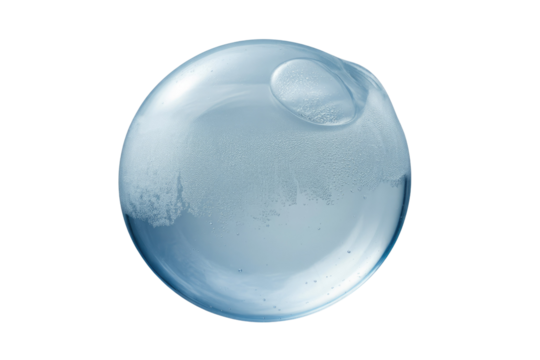 A translucent sphere filled with liquid, exhibiting condensation and small bubbles. background removed