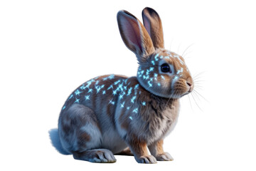 Obraz premium A brown rabbit with glowing blue sparkles on its fur, isolated on a transparent background. background removed