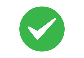 Bold wide green check mark in circle, flat transparent PNG icon, modern UI symbol for approval, correct validation, success, confirmation, completed task, and digital acceptance