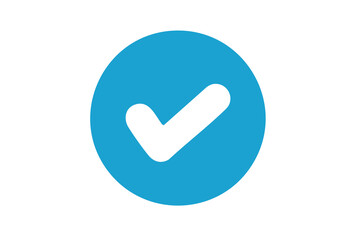 Blue circle check mark icon, curved tick symbol, transparent PNG flat style vector, ideal for success, approval, validation, correct answer, confirmation, and digital UI design
