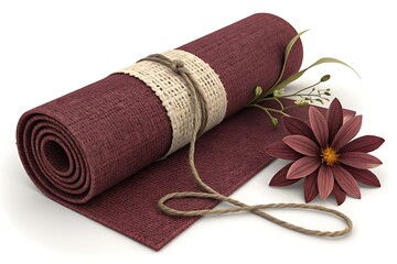 Rolled burlap runner with decorative ribbon and flower accent
