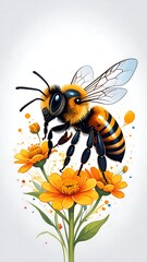 Honeybee on flowers, vibrant art