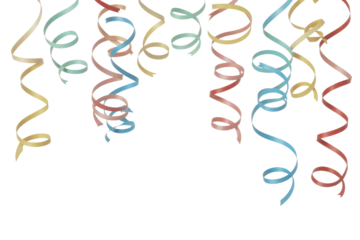 Colorful spiral ribbons falling on transparent background, perfect for festive celebrations. background removed