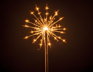 Single Glowing Sparkler Burning in Darkness