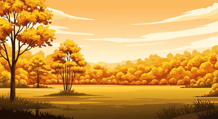 A stunning fall landscape background with golden trees and a serene sky, perfect for seasonal themes and autumnal scenes