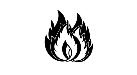 Stylized black and white graphic icon of a burning fire flame with detailed line art.