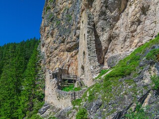 Wolkenstein fortress ruins in Selva di Val Gardena. South Tyrol, Italy