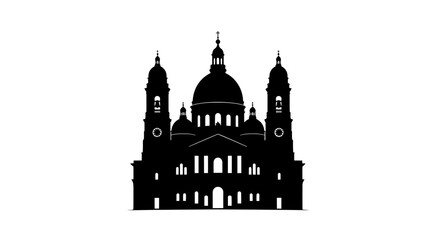 Silhouette of St. Stephens Basilica in Budapest, a grand cathedral with a large dome and bell towers.