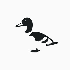 Minimalist duck illustration, waterfowl standing in simple black vector silhouette