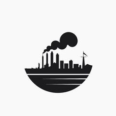 Industrial urban landscape with skyline, factory, and ship detailed vector silhouette