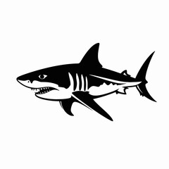 Striking great white shark with sharp teeth in bold vector silhouette