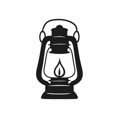 Graphic black oil lantern with flame bright, vector art silhouette