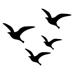 A simple depiction of flying birds, birds in silhouette and flight