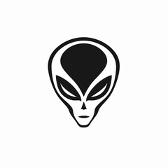 Extraterrestrial visitor, a classic alien face, black and white simple silhouette