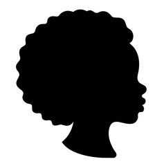 Silhouette of a Young African American Girl with Afro Hairstyle Isolated