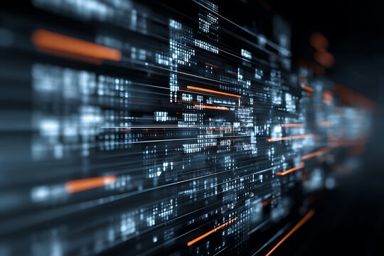 Dynamic digital data streams with abstract information flowing through futuristic network