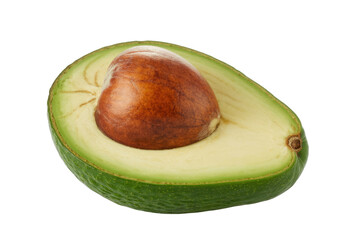 A halved avocado with a large brown pit, isolated on a transparent background. background removed