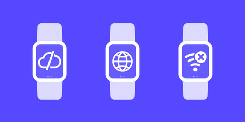 disconnect from server or cloud icons, no connection pictogram with a smart watch