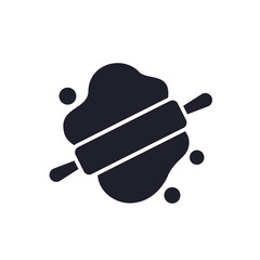 dough and rolling pin icon on white
