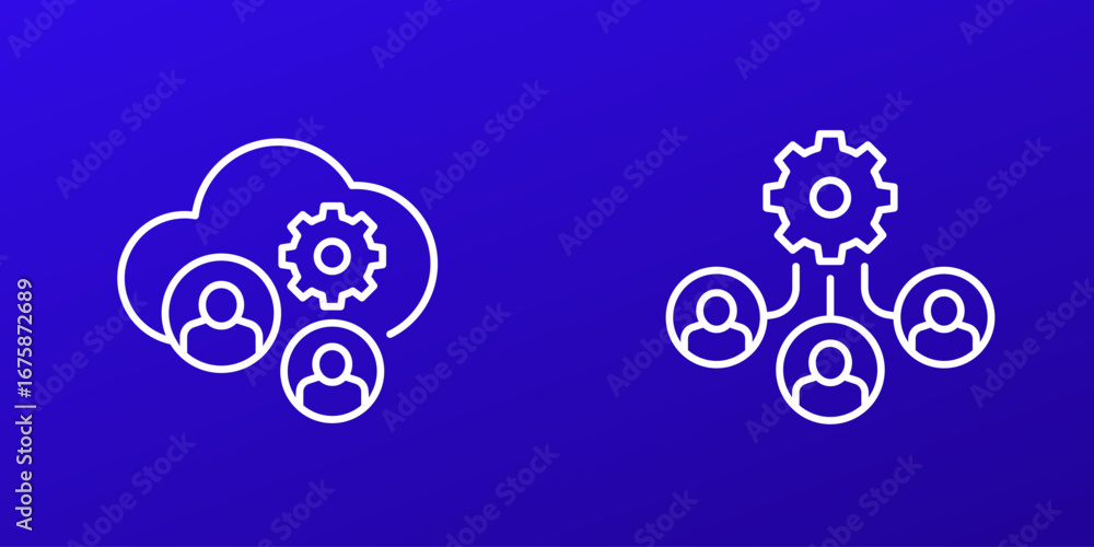 Poster process user data in a cloud icons, line icons