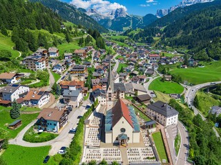Aerial view of Santa Cristina Valgardena. South Tyrol, Italy