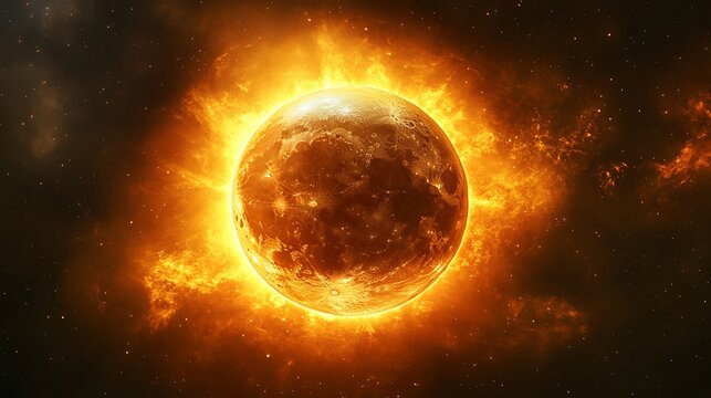 Fiery sun erupting with solar flares in deep space - Powered by Adobe