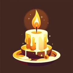 A lit candle with dripping wax emits a warm glow, surrounded by semi-transparent stars and dots,