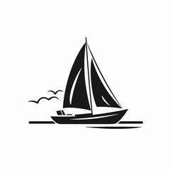 Sailing boat with birds simple vector black and white beautiful silhouette