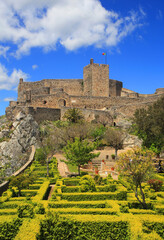 The hilltop medieval Marvao castle, viewed from the surrounding walls and garden in the historic...